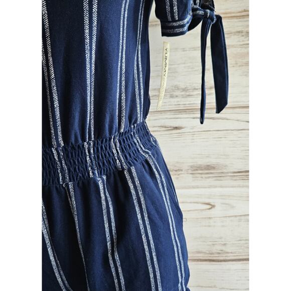 Derek Heart Off The Shoulder Blue with White Stripe Romper sz M New - Picture 2 of 5